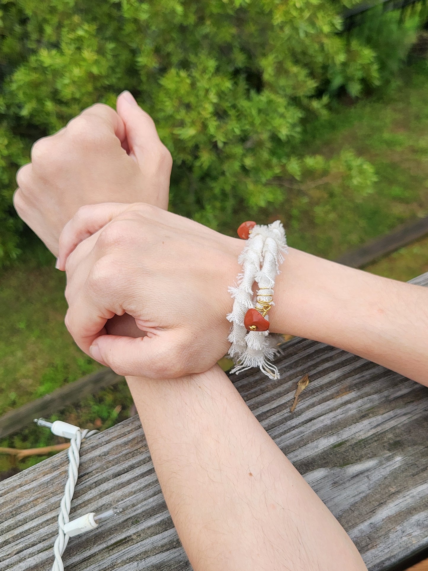 Fabric Wrap Bracelet with Jasper Bead Dangles